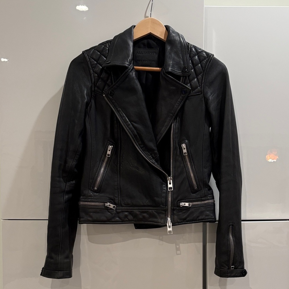 All Saints Quilted Black Leather Jacket